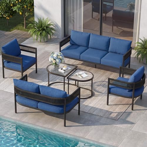 Grand patio 6-Piece Outdoor Furniture Set, 7 Seats, Peacock Blue by GrandPatio