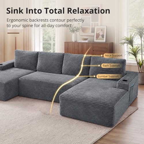 Skepphlay 133" U Shaped Couch, Boneless Sectional Couches - Image 5