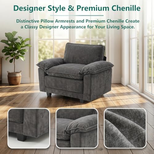 Modern Cloud Single Sofa, Comfy Chenille Couch - Image 5