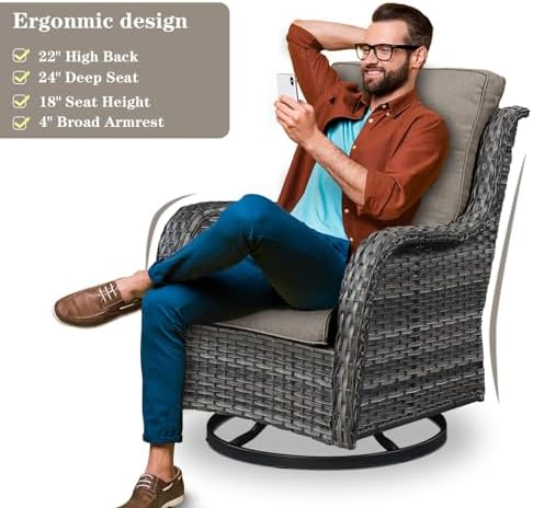 Belord 4 Piece Patio Wicker Furniture Set, Outdoor Swivel Rocker Chairs - Image 6