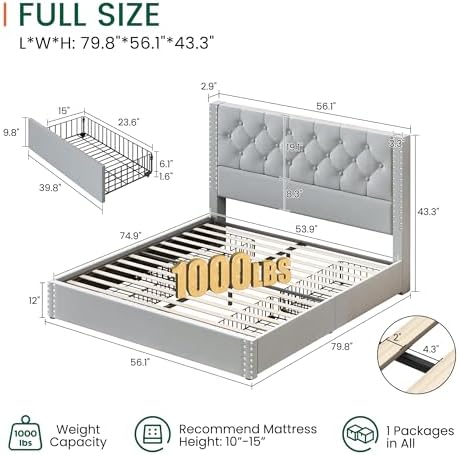 LARMACE Full Size Bed Frame Upholstered Platform Bed - Image 2