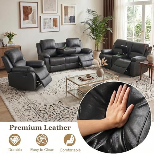 Leather Recliner Sofa Set, Includes a Manual Loveseat and a 3 Seat Couch - Image 2