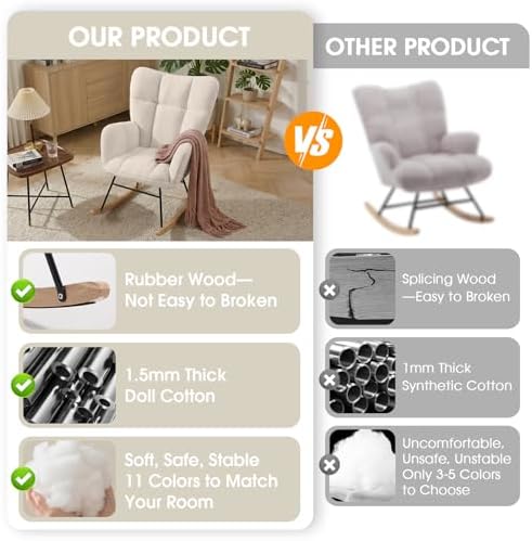 Nursery Rocking Chair, Teddy Upholstered Glider Chair - Image 6