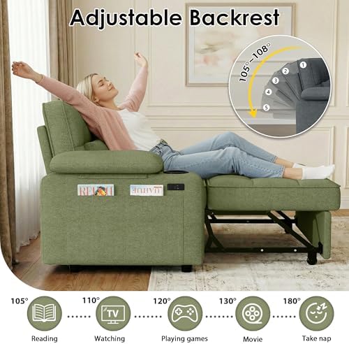 58'' Convertible Sofa Bed with USB Charger and Cup Holders, Teddy Fabric - Image 3