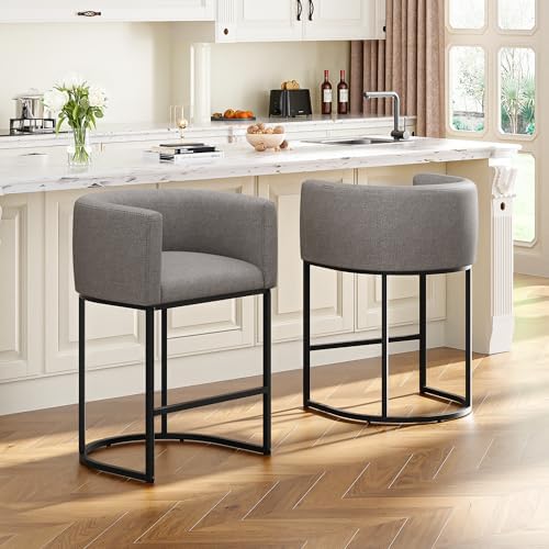 26" H Counter Height Bar Stools Set of 2, Modern Barrel Counter Stools by VATROS