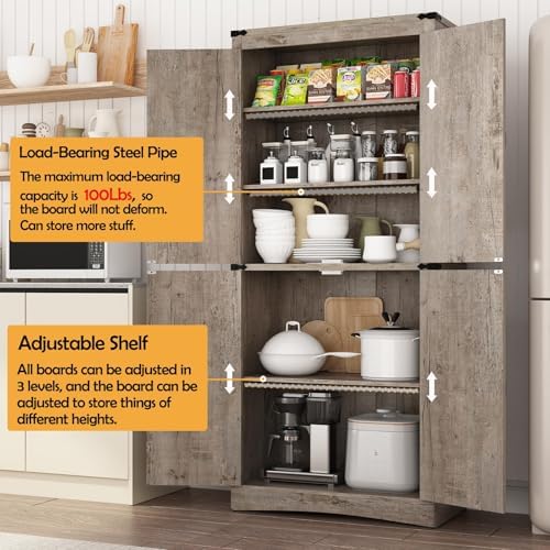 71in Farmhouse Kitchen Pantry Cabinet, Tall Storage Cabinet - Image 3