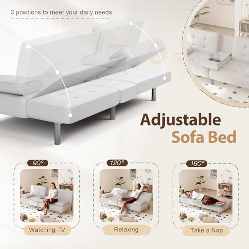 Shahoo Leather Convertible Futon Sofa Bed, Folding Sleeper Loveseat Couch - Image 4
