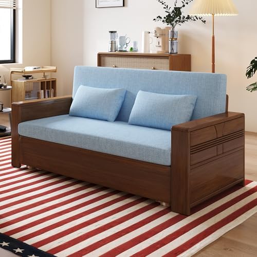 71" Solid Wood Walnut Frame Sectional Sleeper Sofa, 3-in-1 Pull Out Bed - Image 5