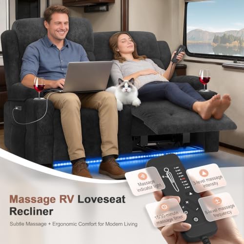 Reclining Loveseat Sofa, RV Loveseats Recliner Sofas Wall Hugger, Double - Image 4