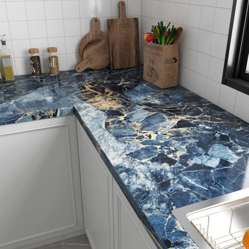LACHEERY Dark Blue and Gold Marble Contact Paper 160 x 36 Inch Wide Renter - Image 2