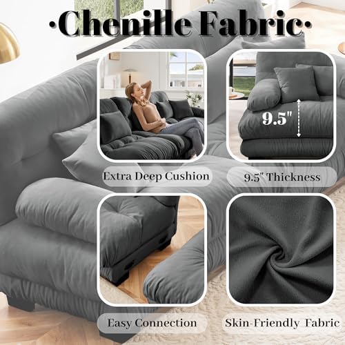 Modular Sectional Sofa for Living Room, Oversized 4 Seater Grey Sectional - Image 4