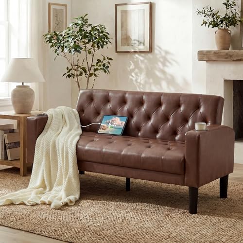 TYBOATLE 62'' Brown Leather Loveseat, Small Couch by TYBOATLE