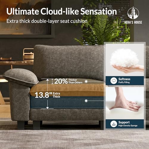 HERA'S HOUSE 124" Oversized Modular Sectional Straight Sofa, Chenille Ash - Image 6