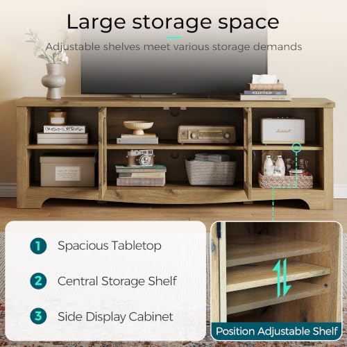 LINSY HOME TV Stand for 75 Inch TV, Modern Farmhouse Entertainment Center - Image 4