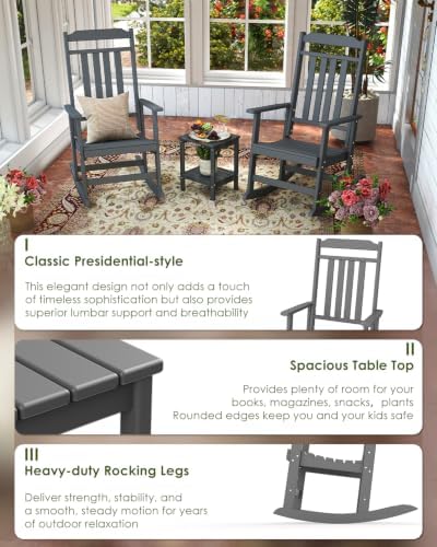 GREENVINES Outdoor Rocking Chairs Set, 2 Rockers w/ 1 Side Table - Image 5