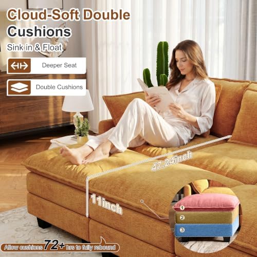Hanherry 107" Cloud Couch Sectional Modular Sofa, Deep Seat Couches - Image 4