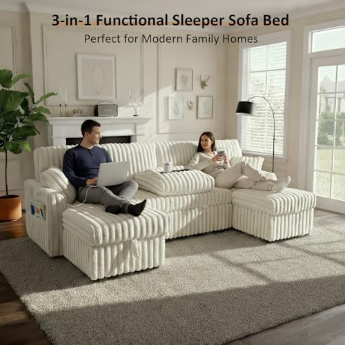 KCGKCG 104" U Shaped Sleeper Sofa Bed, Pull Out Couches - Image 6
