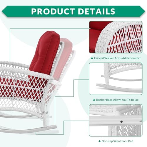 VIVIJASON 2 Piece Patio Wicker Rattan Rocker Chair, Outdoor Rattan Rocker Chair - Image 4