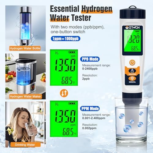 Hydrogen Water Tester pH H2 ORP Meter, Hydroponic pH TDS EC Meter, 6 in 1 - Image 2