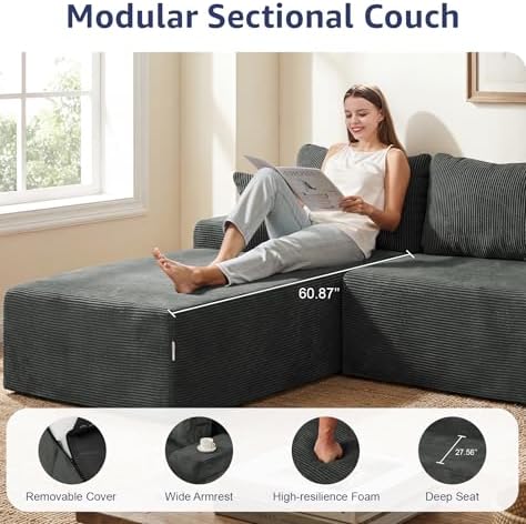 Hobestluk Boneless Couches Modular Sectional Sofa L-Shape Oversized Chaise - Image 4