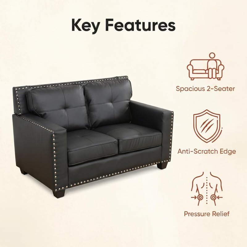 Modern Faux Leather 2-Seater Loveseat Sofa, Upholstered Couch - Image 3
