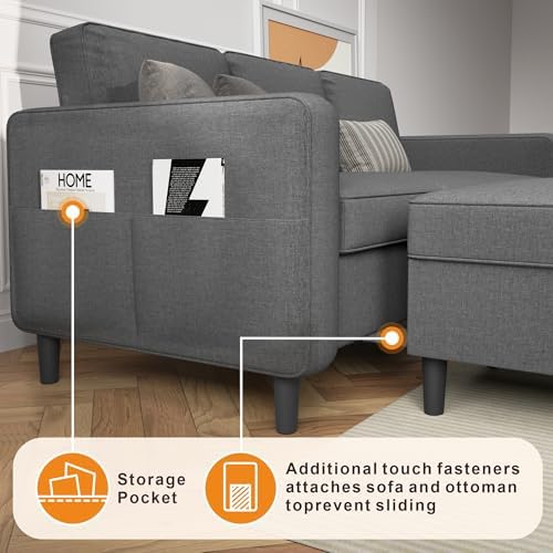 78" Dark Gray L Shaped Sectional Sofa Couch - Image 5