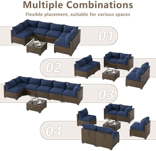 LOUVIXA 7 Piece Outdoor Patio Furniture Set, Outdoor Sectional Sofa, Wicker - Image 3