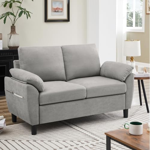 57" Loveseat Sofa, Modern Linen Comfy Love Seat - Image 3