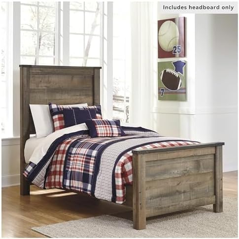 MAKLAINE Twin Panel Headboard, Engineered Wood, Rustic Brown Plank Finish - Image 2