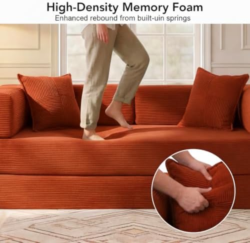 WEUP 5-in-1 Convertible Sofa Bed, Corduroy Floor Sofa Loveseat Sleeper - Image 6