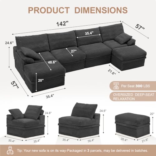 Boneless Couch with Storage, 48.6" Extra Deep-High Seat Modular Sectional Sofa - Image 3