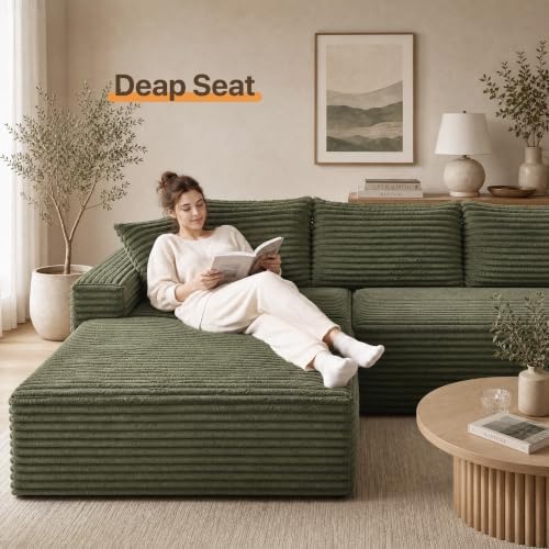 Claiks 104" Boneless Couch, U-Shape Corduroy Sectional Sofa - Image 6