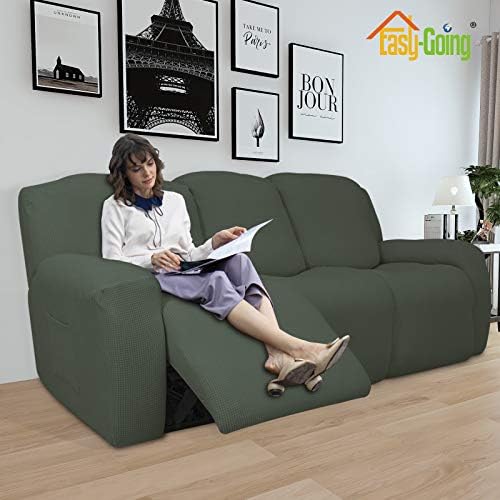 Easy-Going 8 Pieces Recliner Couch Stretch Sofa Slipcover Olive Green - Image 2