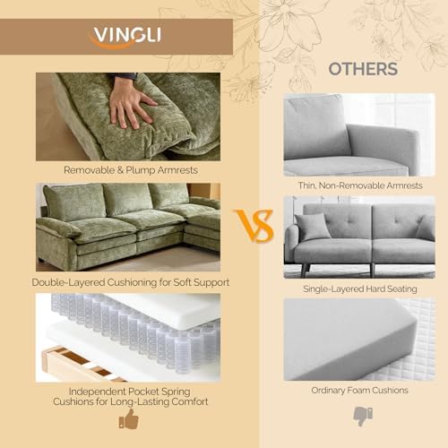 VINGLI 122" Cloud Double-Layer Deep Convertible Sectional Sofa, Comfy L-Shape - Image 5