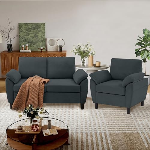 2 Piece Sectional Sofa Set, Modern Linen Small Sofa Couch - Image 3