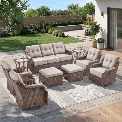 Luxury 9 Pieces Outdoor Patio Furniture Set-All Weather Wicker Outdoor Furniture by JelwalyPatioFurnitureSet