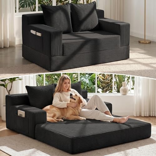 Convertible Sofa Bed, Small Boneless Couch & Boneless Loveseat, Pull Out Couch by ZIYDILY