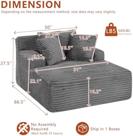 66.5" Oversized Chaise Lounge Chair Indoor, Boneless Sleeper Sofa Bed - Image 2