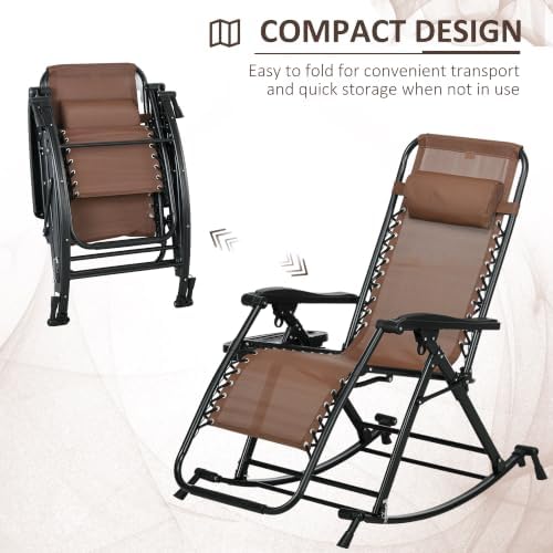 Outsunny Set of 2 Outdoor Rocking Chairs Zero Gravity Lounge Rocker Brown - Image 4