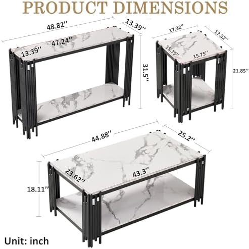 3 Pieces Living Room Table Set, Modern Coffee Table, Console Table and End Table - Image 3