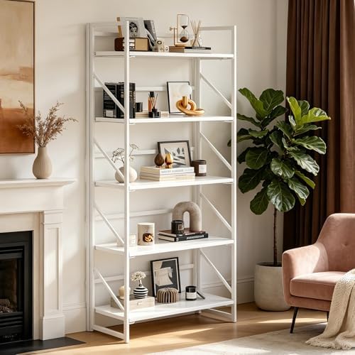 JSB No Assembly Folding Bookshelf, 5 Tier Industrial Metal Book Shelf - Image 5