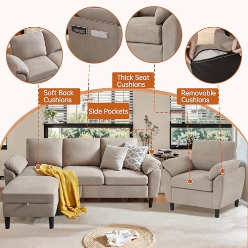 Sectional Sofa Set, 2 Pieces 3 Seat L Shape Couch - Image 4