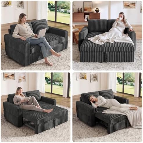 HONBAY Modular Pull Out Sofa Bed, Corduroy Loveseat, Couches - Image 4