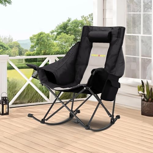 Unisakey Oversize Foldable Rocking Camping Chair300lbs Capacity, Light Gray - Image 2
