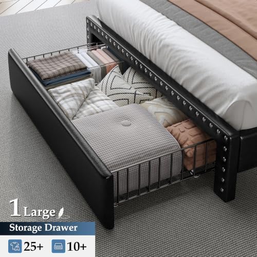 EnHomee Twin Bed Frame with 2 Drawers & 2-Tier Storage Headboard - Image 3