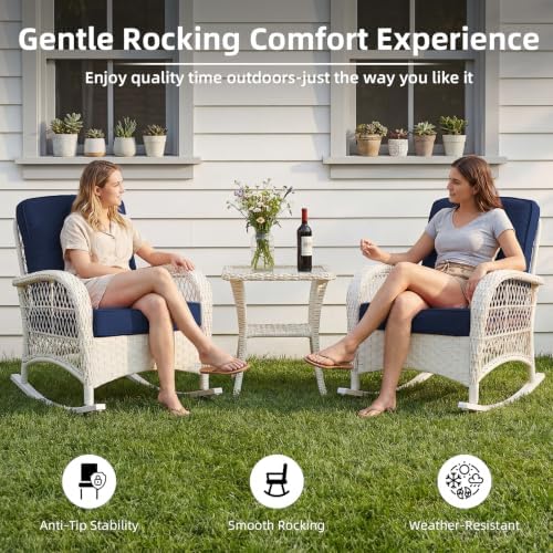 VIVIJASON Outdoor Rocking Chairs Set of 2, 3 Piece Patio Wicker Bistro Set - Image 7