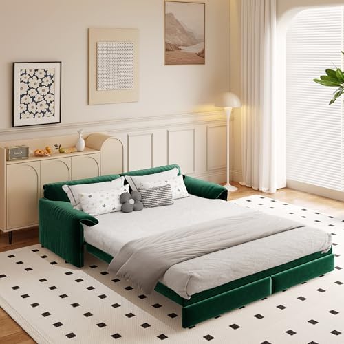 66" Futon Sofa Bed Queen Size, 3-in-1 Convertible Sleeper Sofa - Image 2