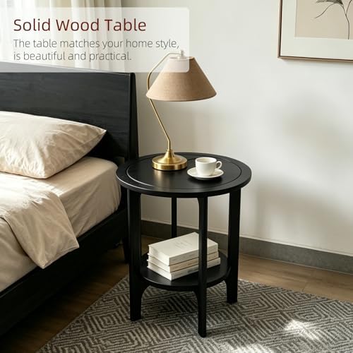 Black Solid Wood Round Side Table - Image 4