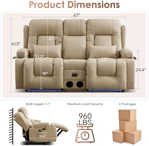 TUNYI Wall Hugger Loveseat Recliner Sofa - Image 2
