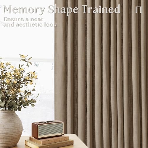 100 Inch Linen Blend Light Brown Memory Shape Pleated Curtains 2 Panels - Image 4